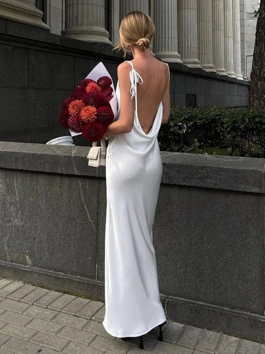 FashionSierra - Women���s High Silt Spaghetti Strap Chain Long V Neck Sleeveless Lace Up Backless Loose Evening Club Party Casual Dress