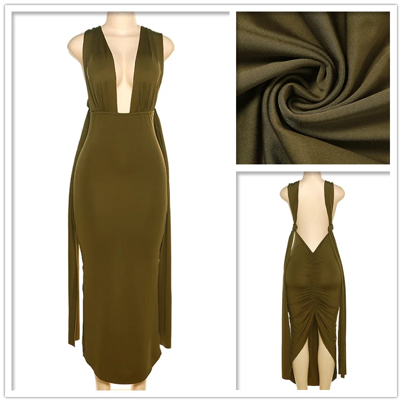Deep V Neck Summer Slim Bandage Bodycon Backless Sexy Midi Dress