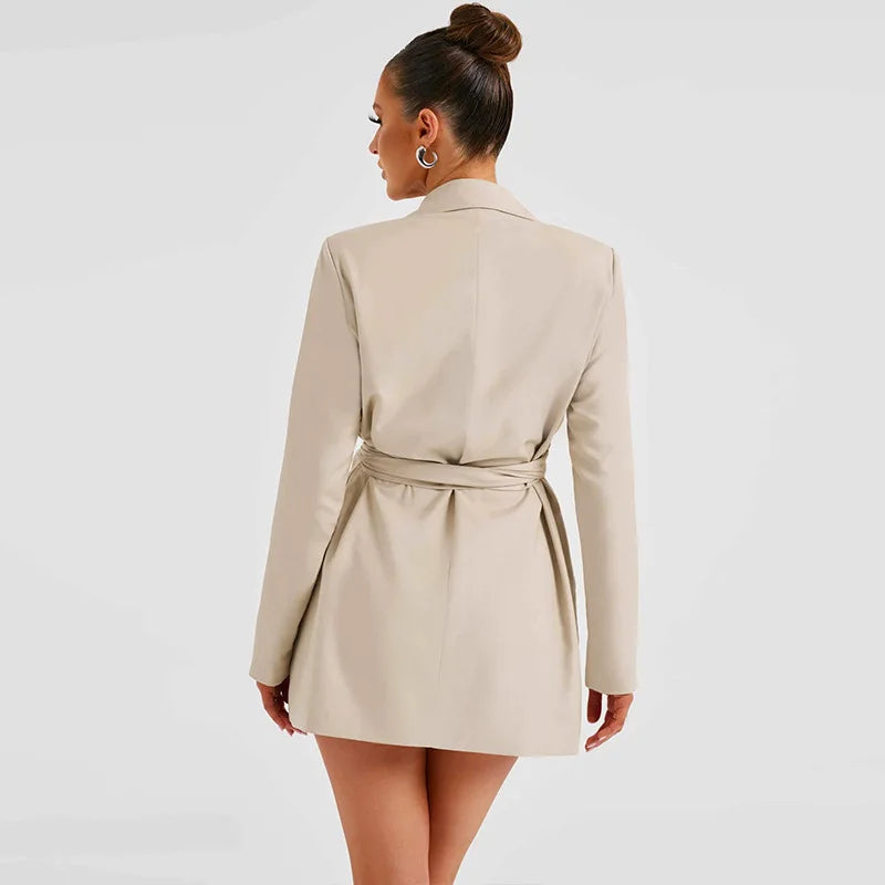 Temperament Bandage Suit Autumn Winter Deep V Neck Sexy Party Mini Dress