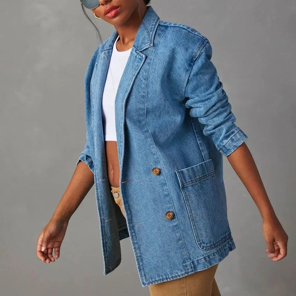 Women's Stylish Denim Blazer with Pockets | Great for Everyday Wear