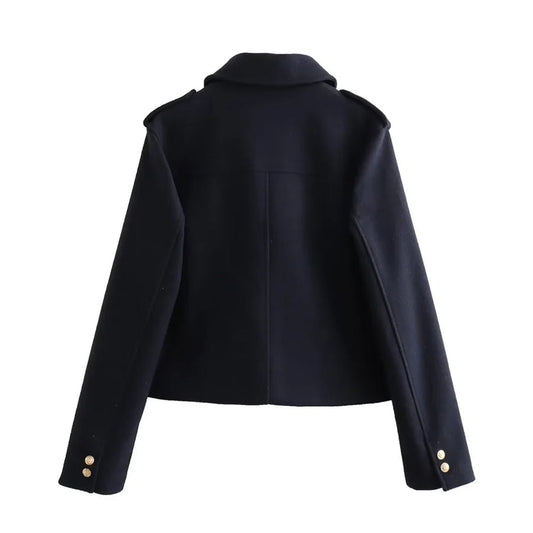 Chaqueta corta elegante negra con botones | Ideal para otoño