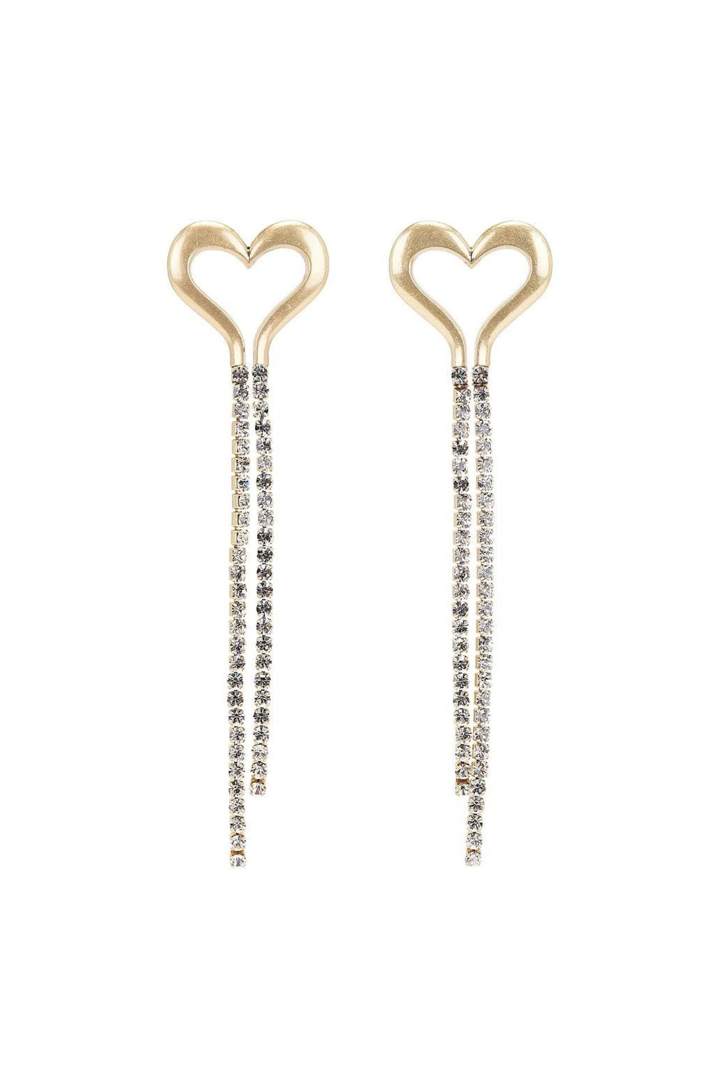 Heart Shape Rhinestone Tassel Drop Earrings
