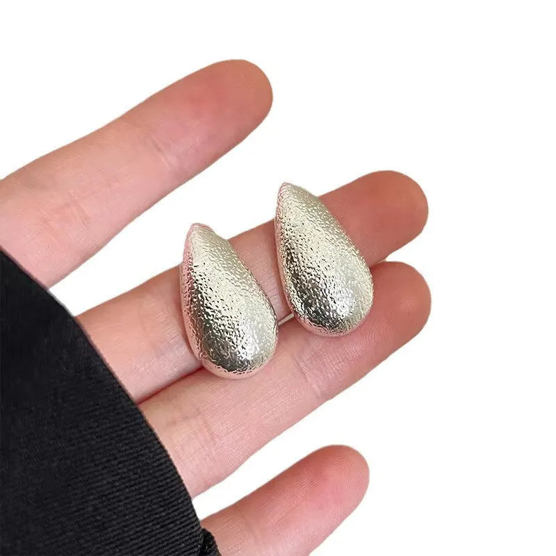 Gold Plated Frosting Drop Women Glossy Stainless Steel Thick TearDrop Jewelry Gifts Earring