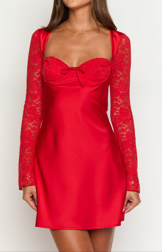 Romancia Red Long Sleeve Mini Dress