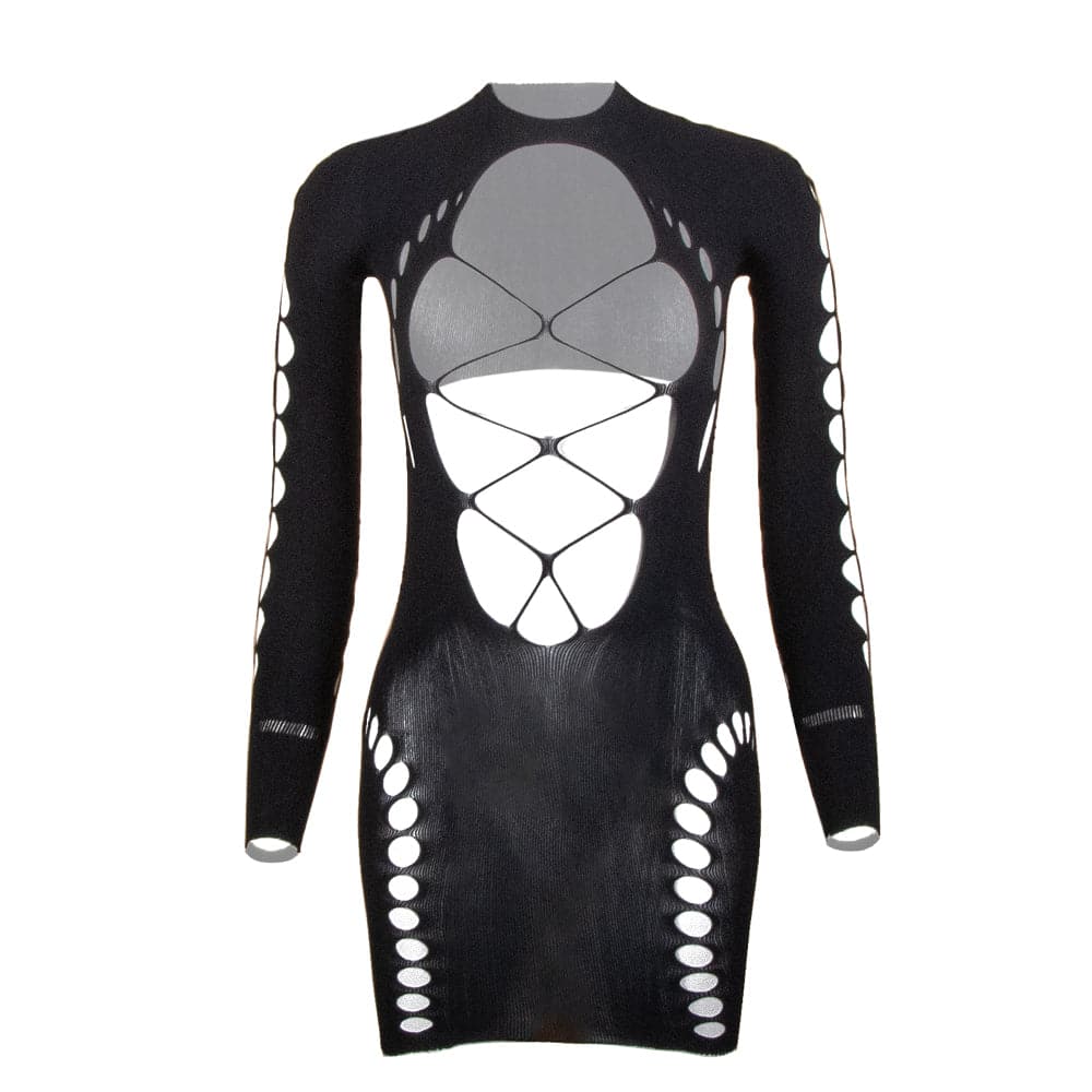 Long sleeve crewneck backless hollow out cut out mini dress | Festival Outfits Women