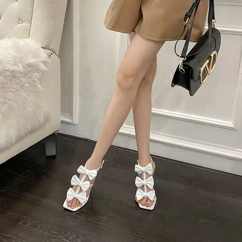 Stylish White French Women__ Square Head Peep Toe Super High Heel High Heel