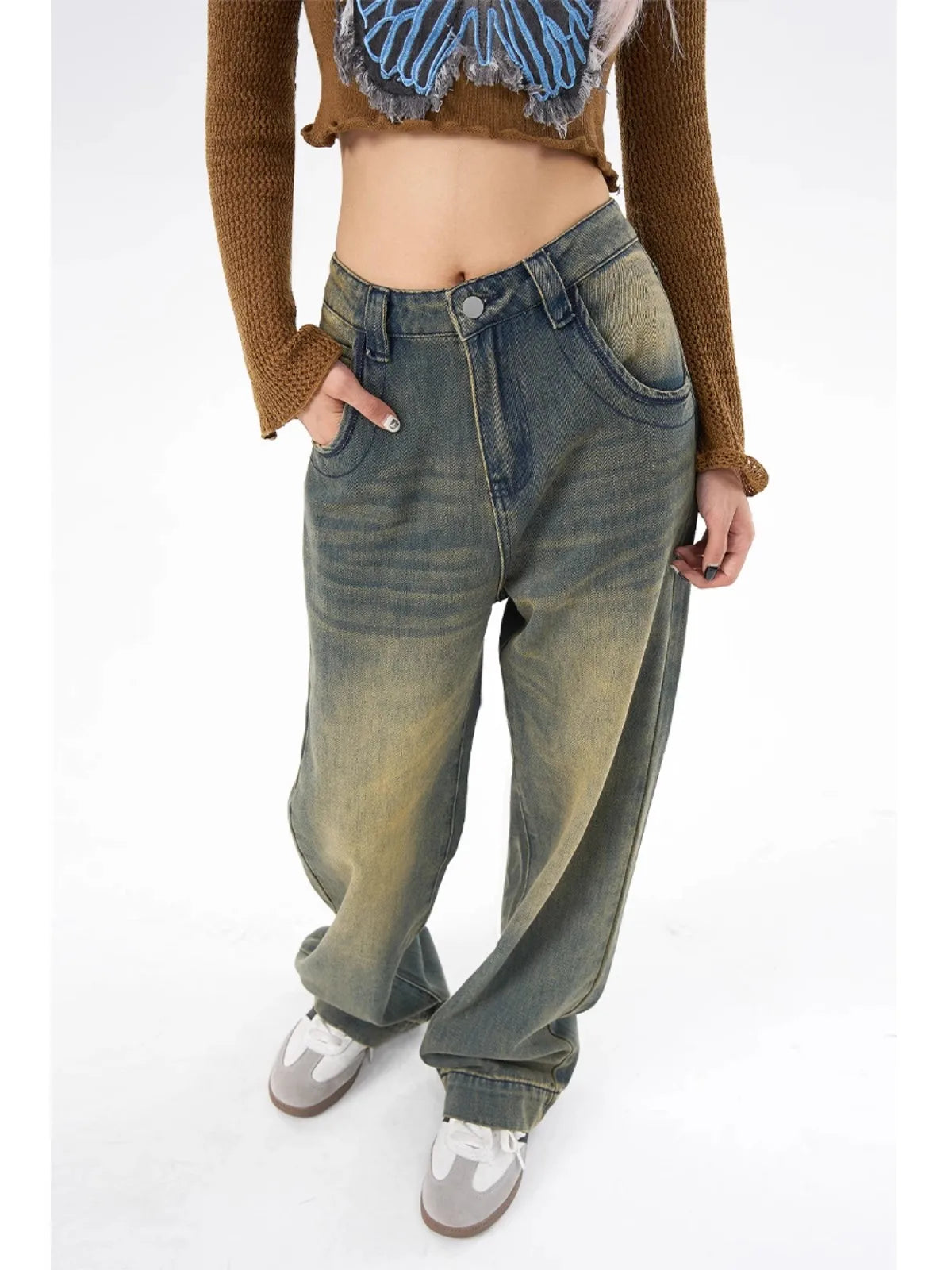 Retro American High-Waisted Drop Streetwear Fashion Denim Jeans