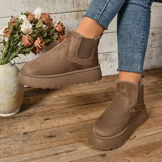 Winter Women Short Plush Warm Snow Boots Casual Shoes New Suede Fur Chelsea Ankle Boots Flats Platform Ladies Shoes Botas