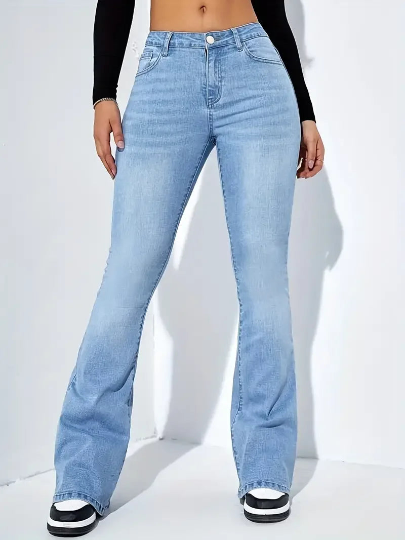 FashionSierra - Women Flare Stretch Moustache Skinny Bell High Gray Classic Punk Long Trouser