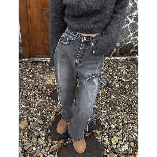 Women's Bow Baggy Korean Cowboy Pants