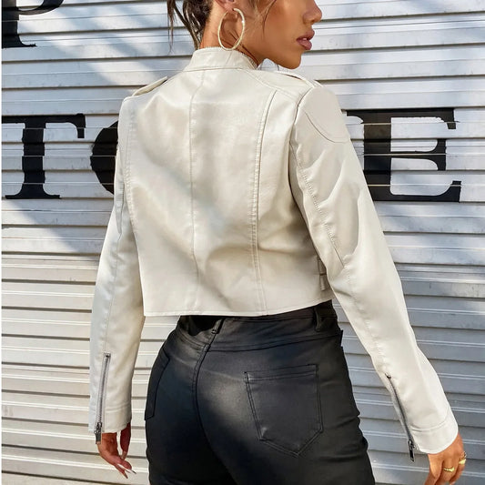 Outerwear Windbreaker Black Leather Scrub Zip Women's Jacket