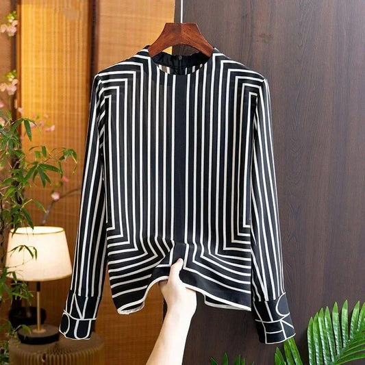 Blusa de gasa a rayas con cuello redondo para mujer | Ideal para primavera/verano