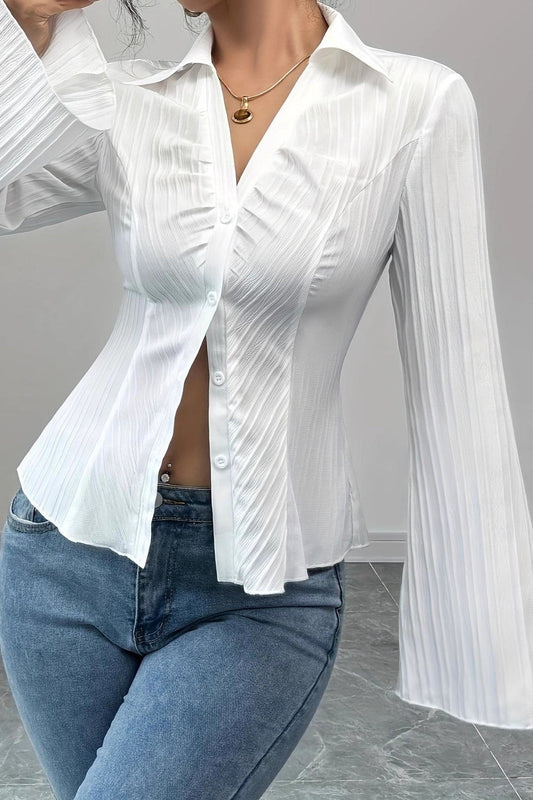 Elegant V-Neck Button-Down Striped Blouse
