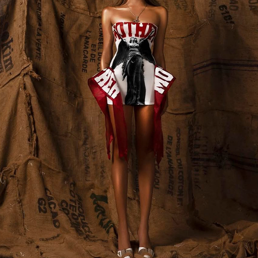 Letter print backless tube mini dress | Festival Outfits Women