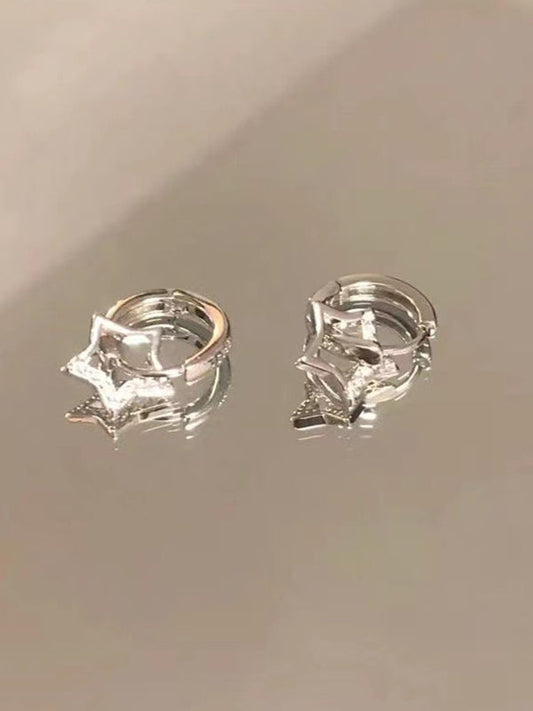 Silver Sweet Hollow Out Star Rhinestone Hoop Earring