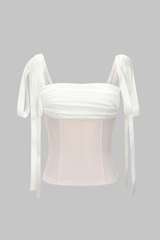 Satin Ruched Tie-Up Slip Cami Top