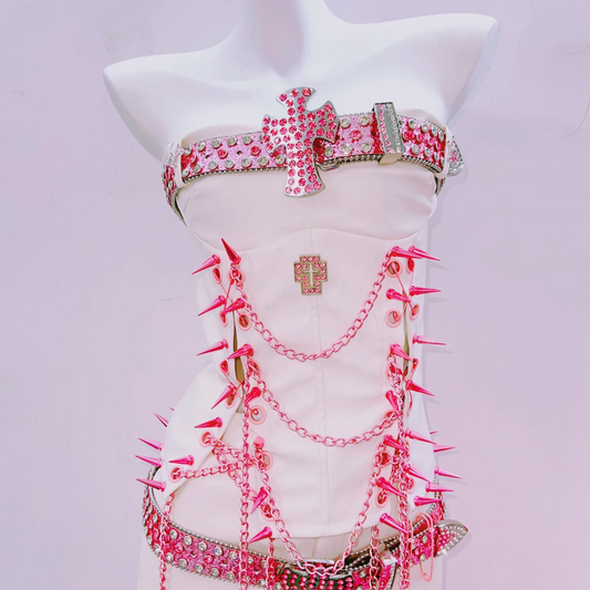 Metal chain beaded hollow out rivet applique tube top | Pastel goth | Festival Outfits Women