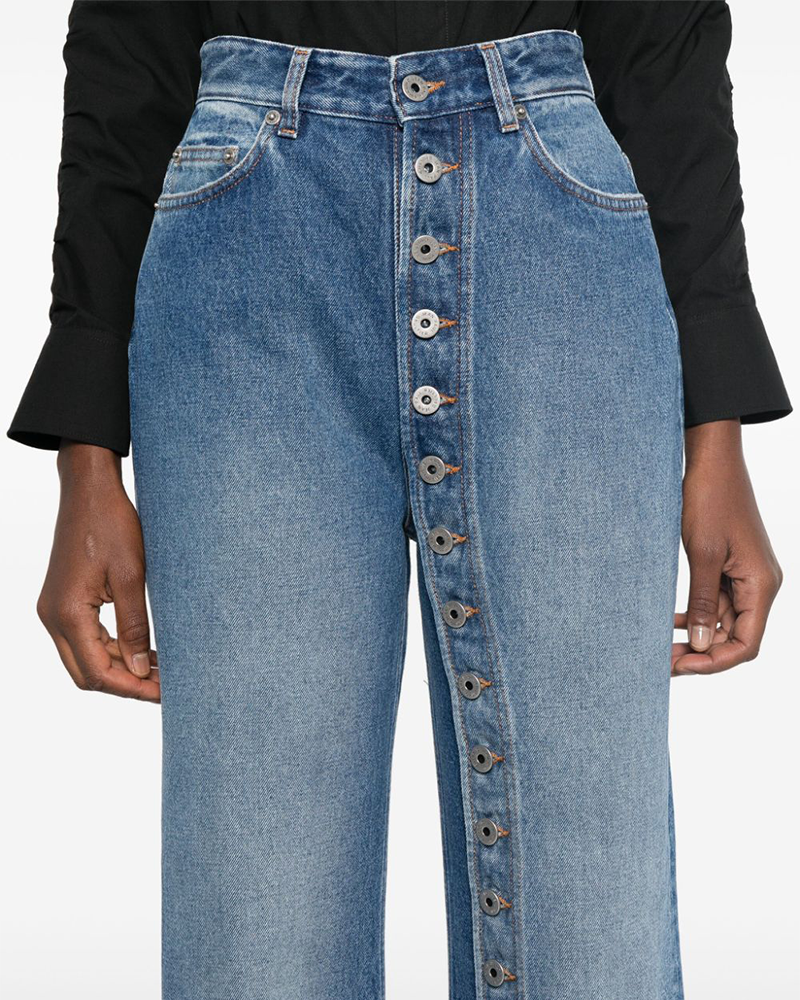 High Waist Buttoned Straight Jeans