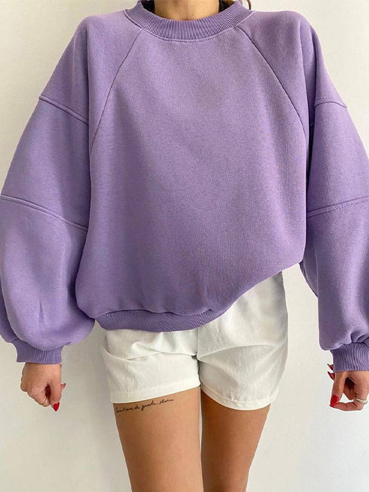 Solid Color Vintage Crew Neck Splice Sweatshirt