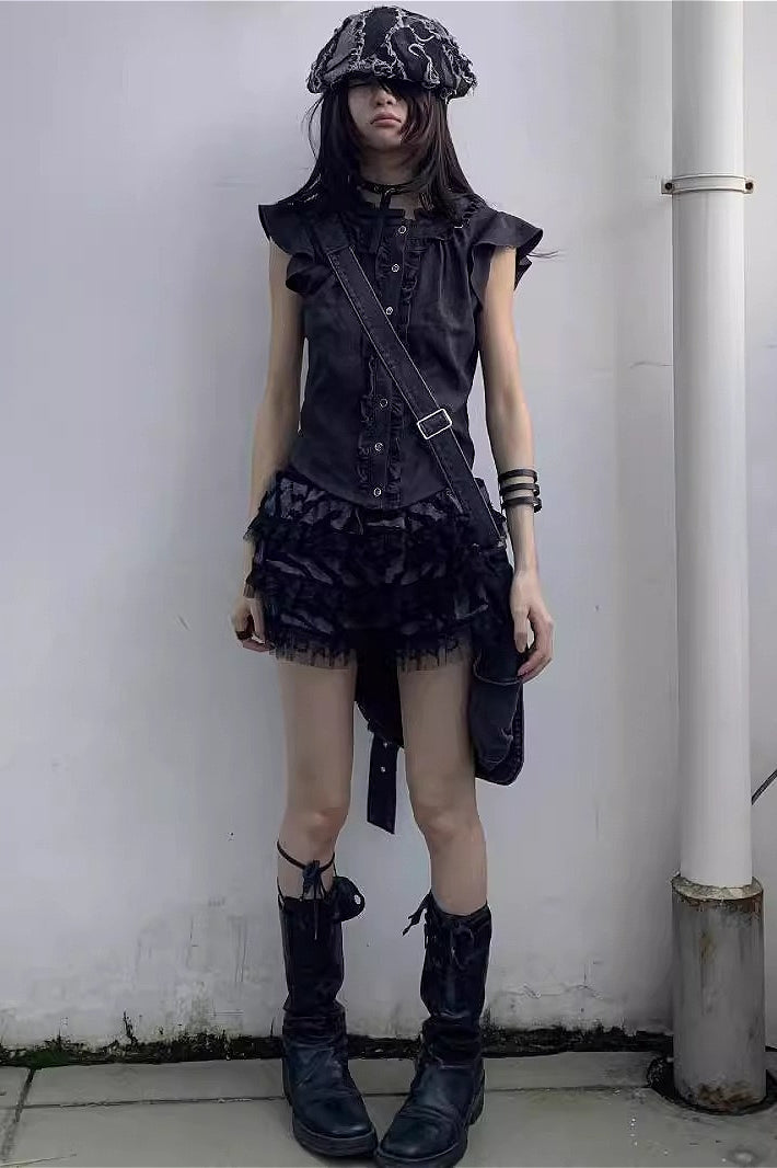 Dark Punk Puffy Tulle Skirt