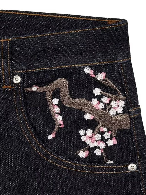 American Vintage Plum Flower Embroidery Boyfriend Jeans