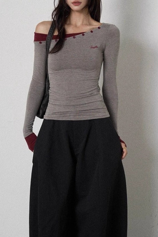 Color Block One Shoulder Knit Top