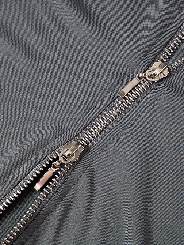 Solid Hooded Zip Up Short Long Sleeve Tee