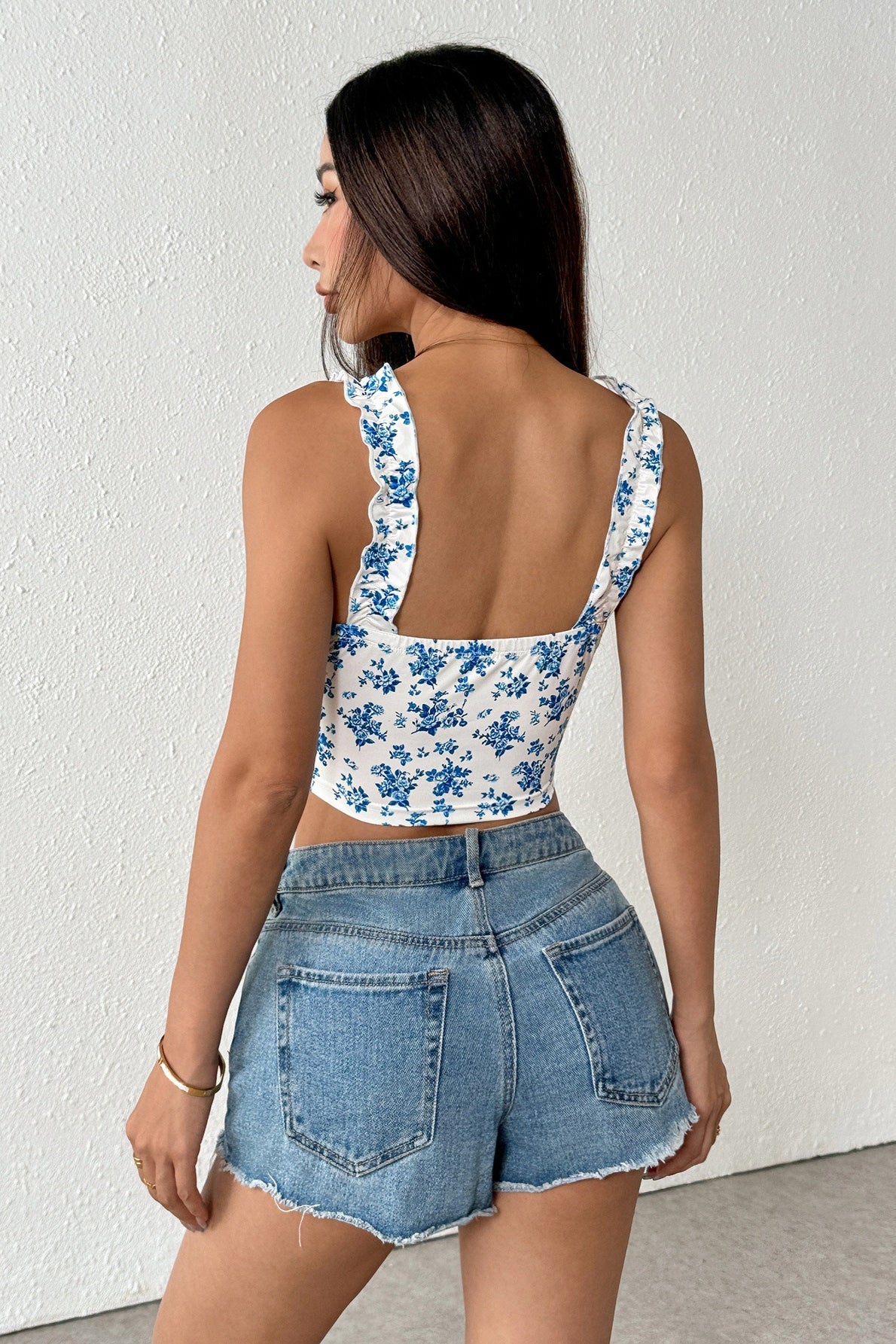 Sweet Floral Wide Strap Crop Top