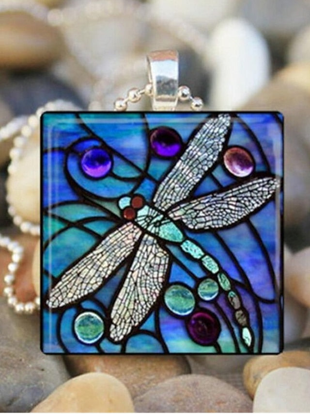 necklace Vintage Street Style & Glass Insect Pendant Necklace for Women / Dragonfly / Blue / Green / Yellow for Women