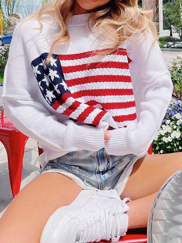 Vintage Flag Crochet Pullover Knit Sweater