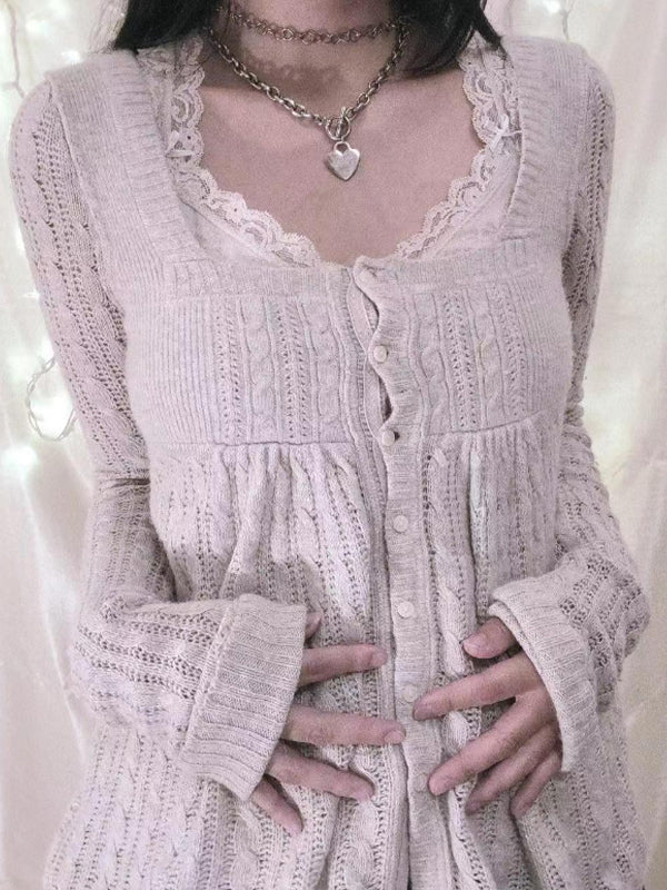 Sweet Style Lace Stitching Cardigan