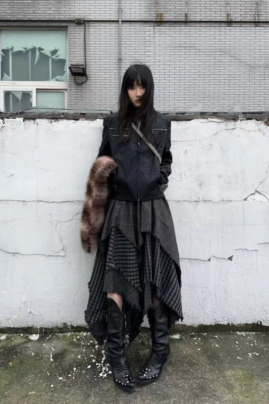 Punk Asymmetrical Patchwork Plaid Skirt
