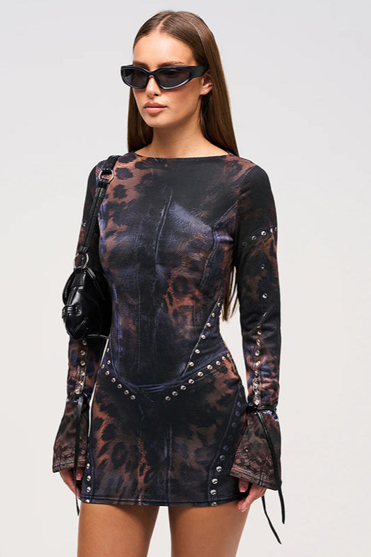 Sexy Long Sleeve Graphic Mini Dress  Lilyprettygal