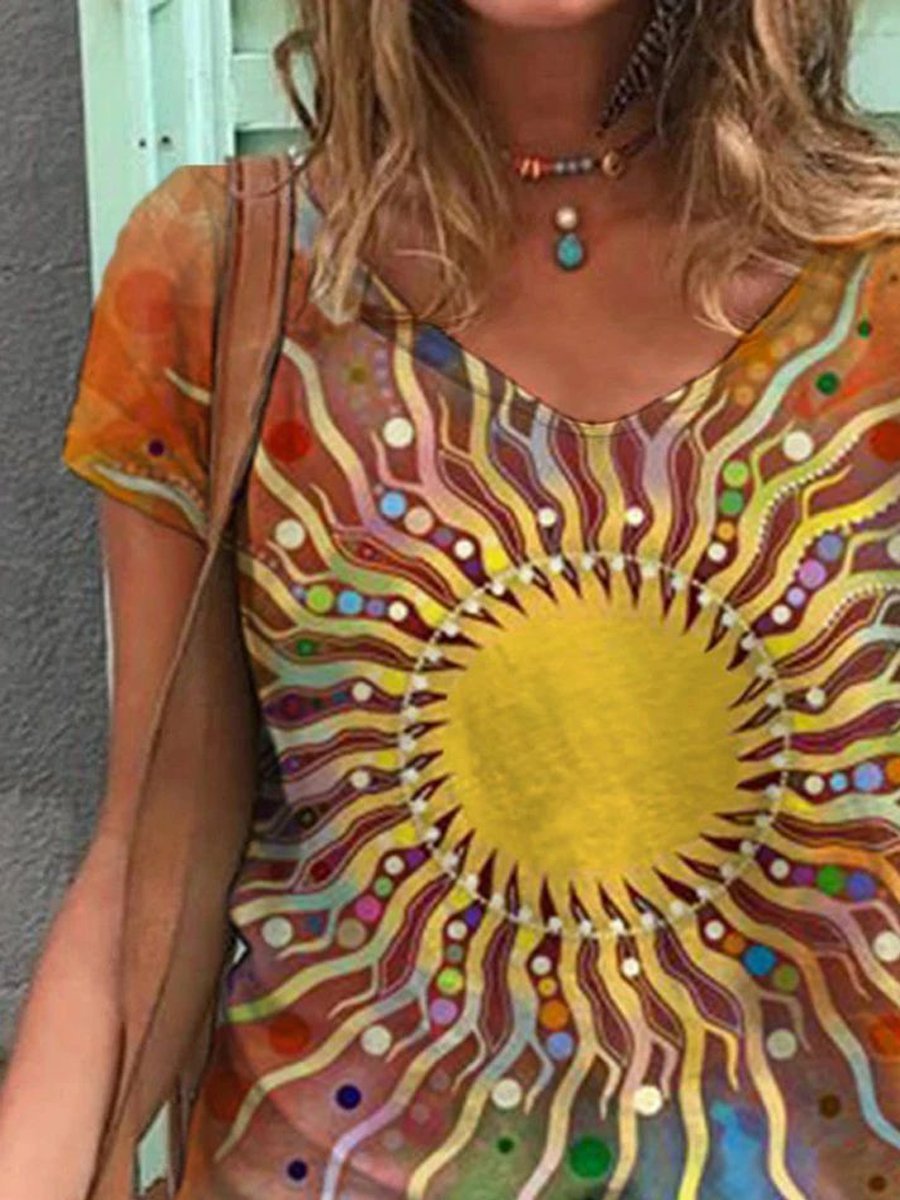 Abstract Painting Print Short-Sleeved T-Shirt for Women