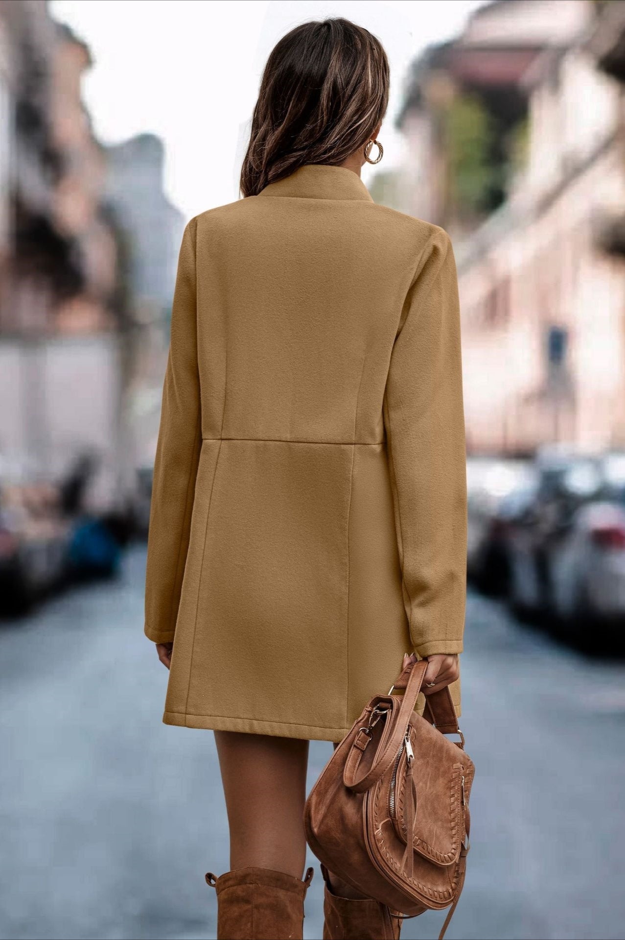 Brushed Wool Solid Long Sleeve Coat