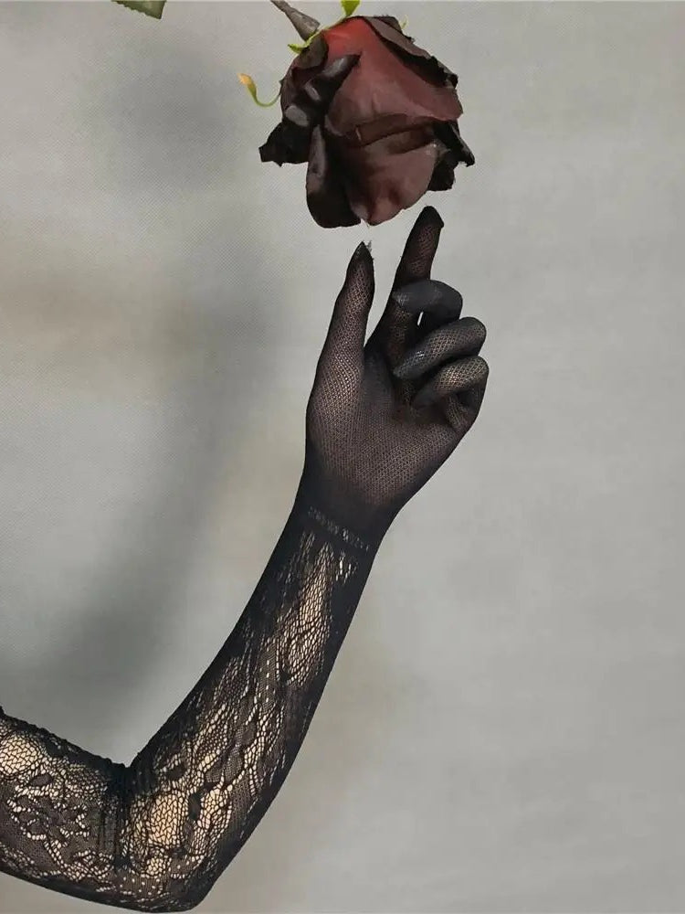 Gothic Hollow Out Net Lace Long Gloves