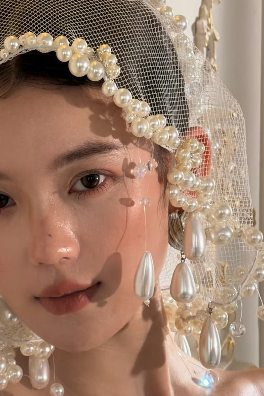 Elegant Retro Pearl Tassel Veil