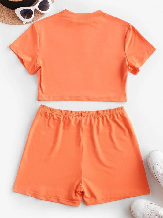 Active Mock Neck Skinny Shorts Set for Women