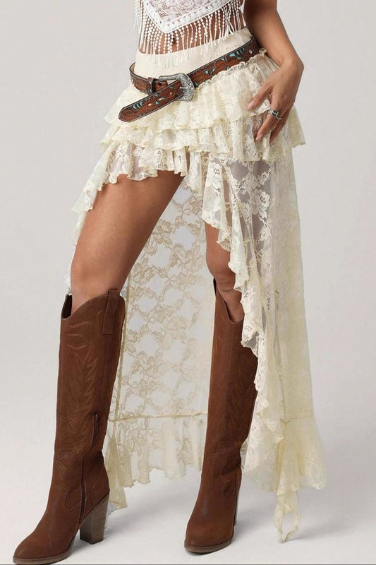 Asymmetric Denim Sexy Lace Design Skirt