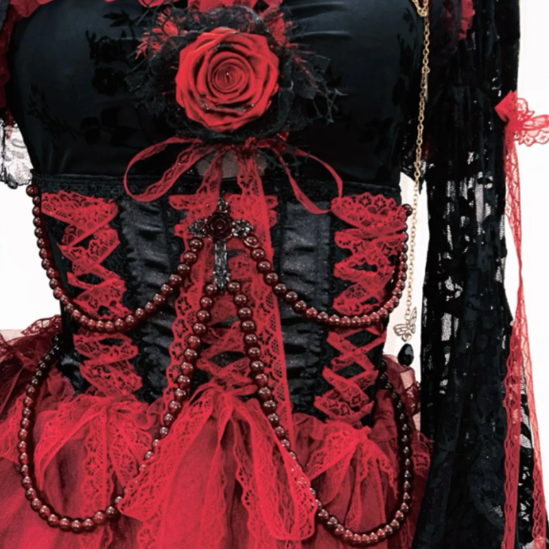 Lace long flared sleeve beaded flower applique maxi dress | Festival Outfits Women