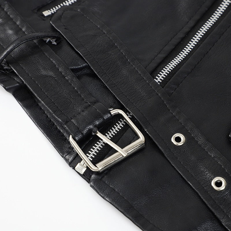 Detachable Fur Collar Slim-fit Biker Leather Jacket