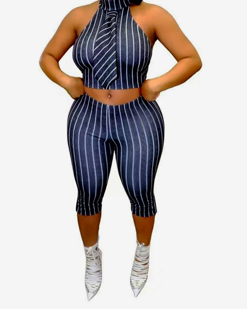 Striped Sleeveless Casual Set