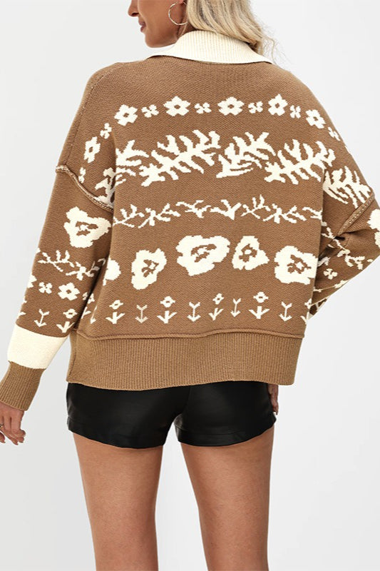 Square Collar Button Fashion Loose Knit Cardigan