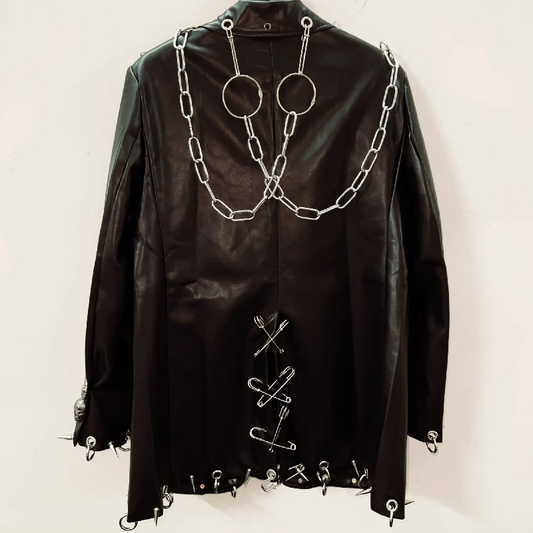 Long sleeve PU leather metal chain skull applique top | Festival Outfits Women