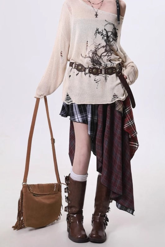 Vintage Punk Irregular Plaid Skirt
