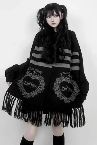 Gothic Subculture Faux Mink Cashmere Black Cross Stripe Warm Scarf