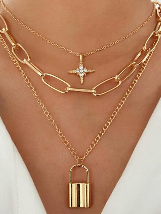 1PC Necklace Long Necklace For Street Beach Alloy Classic Good Fortune Lock for Women