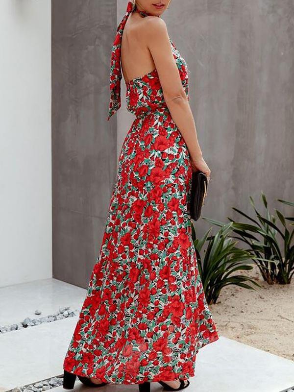 Allover Floral Maxi Halter Dress for Women