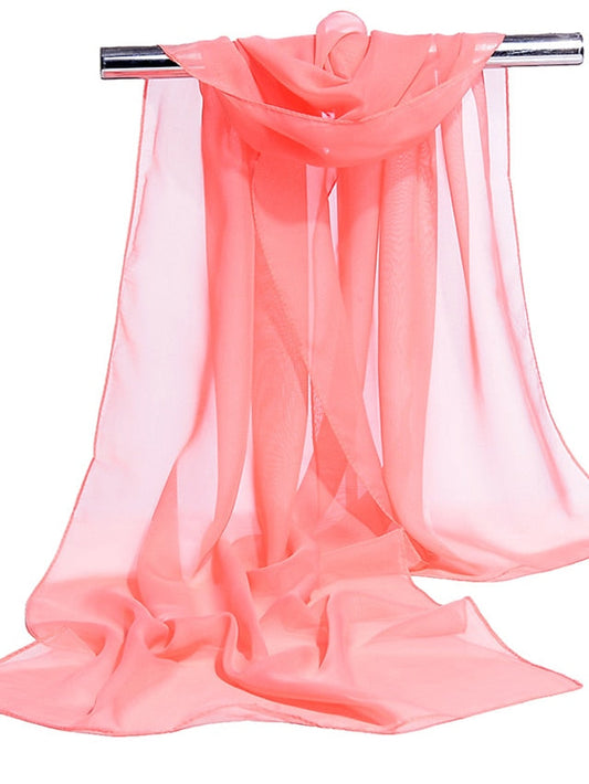 Chiffon Scarf Party Blue Scarf Pure Color Casual Green Gray Pink Fall for Women