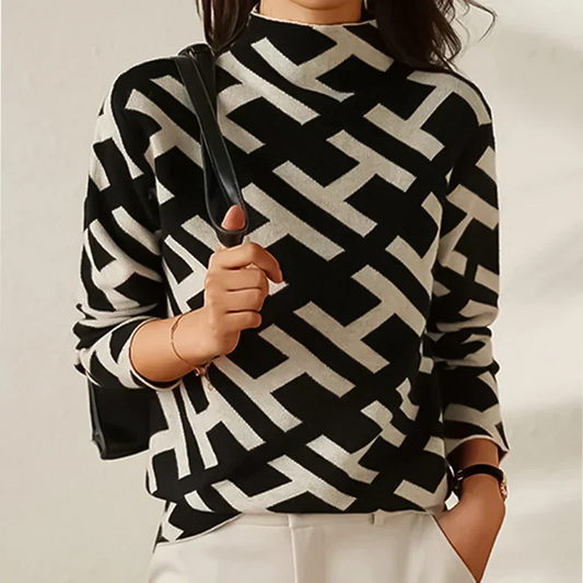 Elegante jersey de punto estampado para mujer con cuello alto | Ideal para otoño/invierno